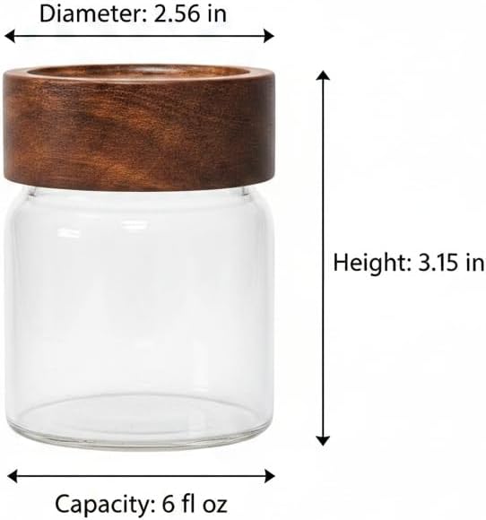 6‑Pack Small 6 Fl Oz (177 ml) Glass Jars w/Wood Lids & Spoons | Built‑in PP insert & silicone seal, airtight for oats, yogurt, spices, chia pudding & pantry