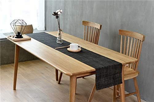 Zupro Woven PVC Table Runner(Hemp Black) 12x71IN, for Indoor/Outdoor Use | Washable Heat-Resistant Non Slip Table Mats PVC Vinyl Kitchen Dining Patio Table Place Mats for Holidays Dinner Parties BBQs