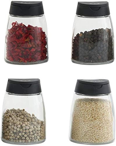 Glass Spice Jars, Double Lids Seasoning Shakers Glass Bottles Spice Shakers Sifter Barbecue Salt & Pepper Shaker Container (4PCS）