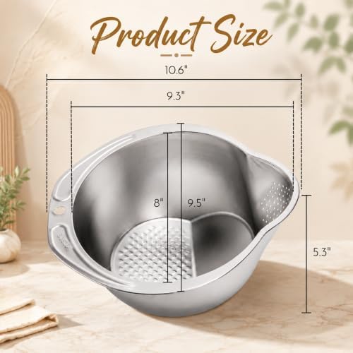 2 Pack Rice Washer Strainer Bowl, Stainless Steel Colander | Kitchen Washing Bowl with Side Drainers, Versatile Tool Accessories for Cleaning Fruit, Vegetables, Beans, Pasta