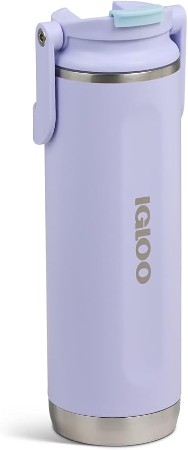 Igloo, 20 oz FlipNSip Tumbler, Reusable Travel Mug, Stainless Steel Insulated Hydration Cup for Hot & Cold Beverages, Lilac