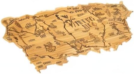Totally Bamboo Destination Puerto Rico Cutting Board with Engraved Map Art | Puerto Rico shaped charcuterie board with engraved map art. Smooth back for food prep. Hang tie for wall display.