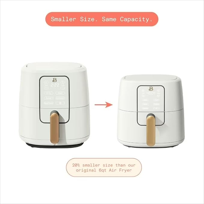 B 6 Quart Digital Air Fryer TurboCrisp Technology, Large Touchscreen Controls, Ceramic Roast Reheat Dehydrate Nonstick, Family Size for 5-7 People (White)