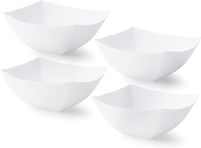 4 Pack Disposable White Plastic Serving Bowls 4 Square Party Candy Use 8oz | Square Design. Disposable Party Tableware. Salad, Fruit & Candy Use. Candy Buffet Containers. White Plastic.