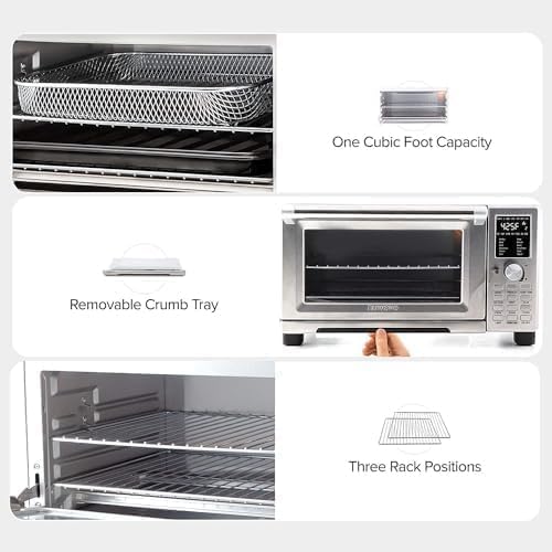 Nuwave Bravo Air Fryer Toaster Smart Oven, 12-in-1 Countertop Convection | 30-QT XL Capacity, 50°-500°F Temperature Controls, Top and Bottom Heater Adjustments 0%-100%, Brushed Stainless Steel Look