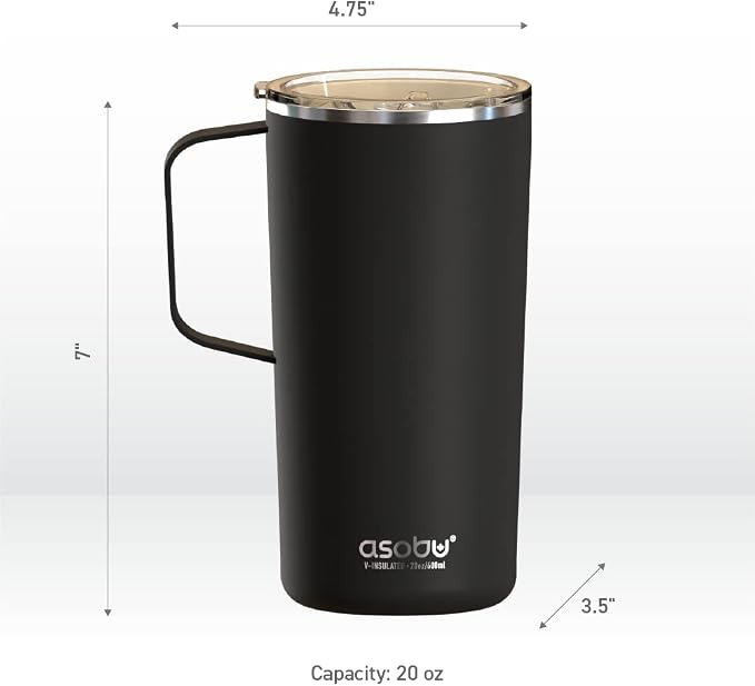 asobu Tower Mug Ceramic Inner Coated Insulated Stainless Steel Cup for Pure Tasting Coffee with Easy Hold Handle and Tritan Lid Fits Standard Cup Holders 20 Ounce Travel Mug Powdered Pink