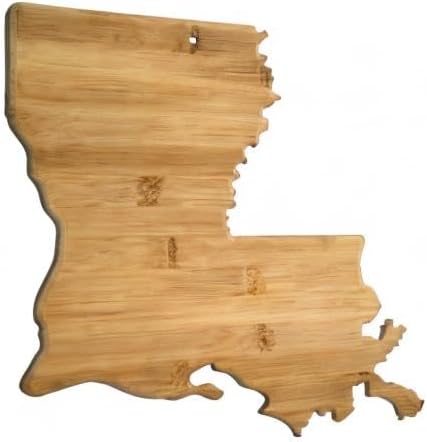 Totally Bamboo Louisiana State Shaped Bamboo Serving and Cutting Board | State charcuterie board with natural bamboo grain. Knife-friendly surface for food prep. Hang tie for wall display.