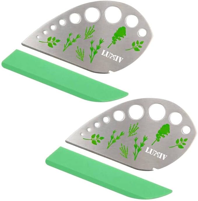 Herb Stripper Tool Stainless Steel 9-Hole Leaf Peeler with Knife | 2in1 Cutting and Stripping, 9-Hole Stainless Steel Tool With Cover, For Stripping Kale, Chard, Basil, Thyme & Rosemary Leaves