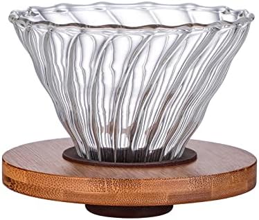 Gute Glass Pour Over Coffee Dripper with Bamboo Stand,1-4 Cups | Spiral Inner Design,Heatproof Glass,Detachable Base,Quick Rinse Clean,Fits Mugs & Carafes,Home Office,Lightweight