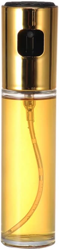 AKOAK 1 Count Cooking Oil Sprayer, 100ml Olive Oil Dispenser, Food Grade Clear Glass Spray Bottle, for Barbecue/Salad/Kitchen Baking (Gold)