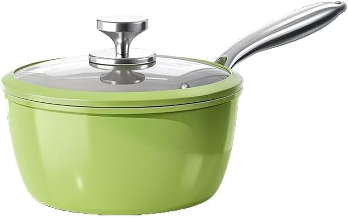 Nonstick Ceramic Saucepan with lid, Small Cooking Pot with handle, Induction Comptable (Green, 2.5 Quarts)