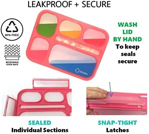 Bento Lunch Box and Snack Container Set for Kids Women | Small & Large Leakproof Boxes for Work School Daycare | Divided Portion Containers for Girls Teens Toddlers, Large and MINI, Pink 2 pack