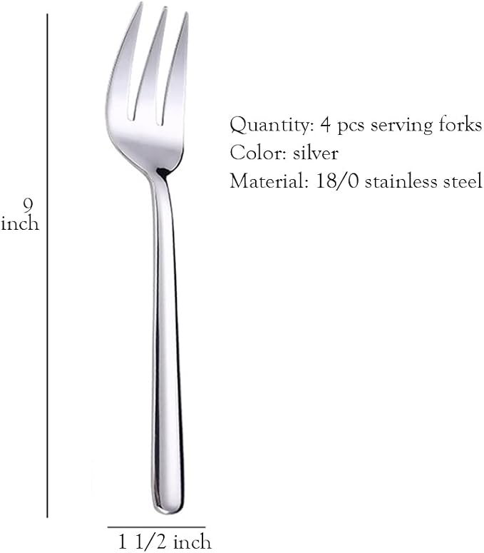 Serving Platters Forks Stainless Steel Buffet 9 inch Utensils Cake Butter Pastry Servers (4 pcs serving forks)