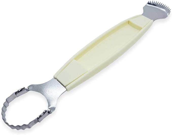 WitnyStore Kitchen Tool 8¾" Long White Plastic Handle Stainless Steel Coconut Grater Shredder 2 Blades - Thai Cooking Utensils Multipurpose Portable Hand-Held Cookery Equipments for Fruits Vegetables