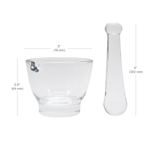 Apothecary Products Mortar and Pestle Bowl, Mixer and Grinder for Medicine, Glass (2 oz) | Crushing, Mixing & Grinding Pills, Tablets, Spices & Herbs, Manual Crusher with Fine Powder Control, Durable Clear Glass