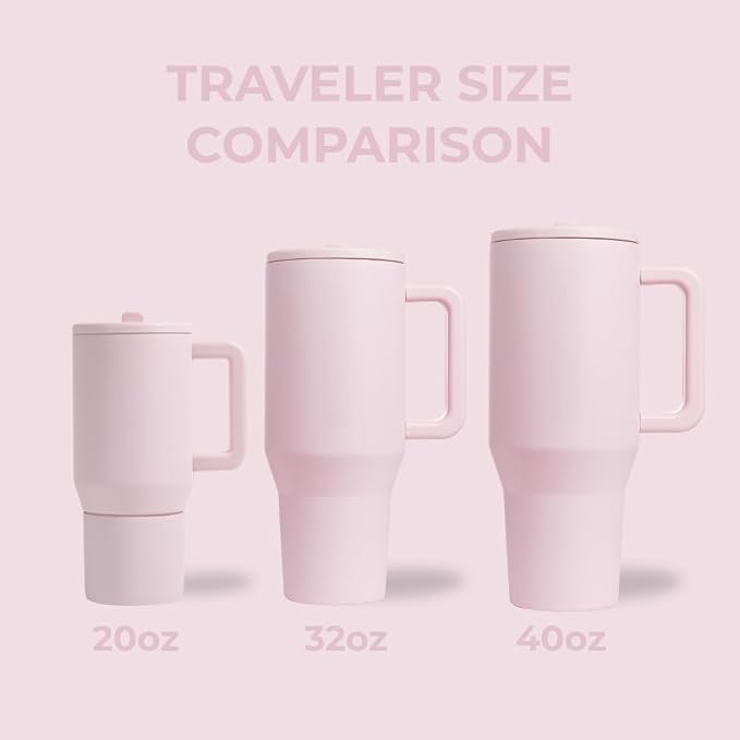 HydroJug Traveler 32oz, Insulated Tumbler with Handle & Straw, Pink Sand