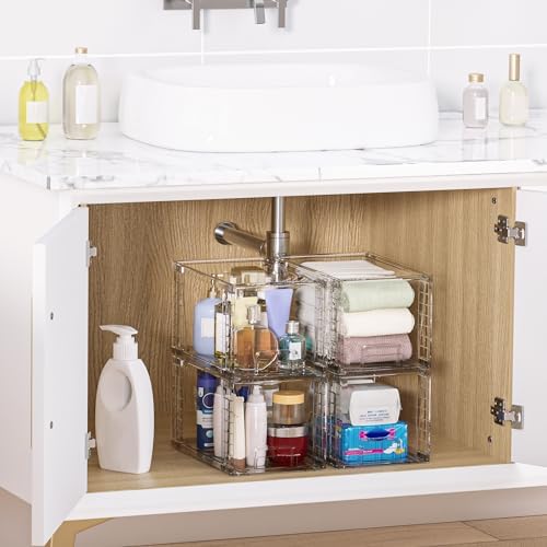 Vtopmart Clear Under Sink Organizer, 8 Pack Stackable Storage Drawers Set Designed to Fit Bathroom&Kitchen Under-Sink Organization