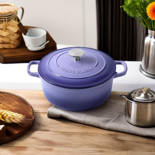 EDGING CASTING Enameled Cast Iron Duch Oven, 5.5 Quart Round Dutch Ovens Pot with Lid, Dual Handle for Bread Baking, Purple
