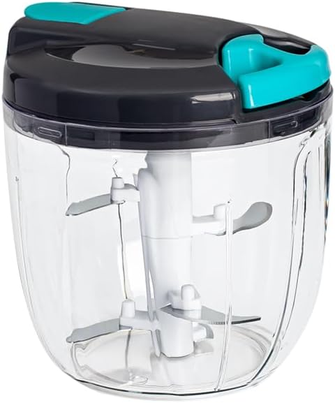 Portable Manual Food Processor Vegetable Chopper (900ml, Blue) | Hand Pull String Vegetable Chopper With Container for Onion, Ginger, Fruits, Nuts
