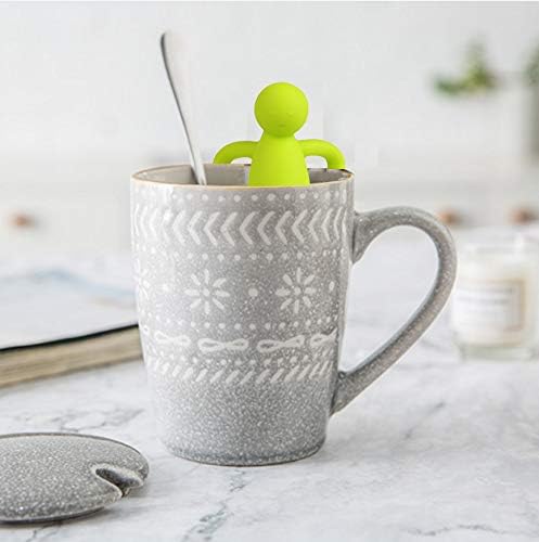 Stainless Steel Tea Infuser Steeper for Loose Tea Extra Fine Mesh Green | Stainless Steel Fun Person-shaped Design Tea Strainer Filter with Silicone Handle for Loose Tea Ball for Cup Mug
