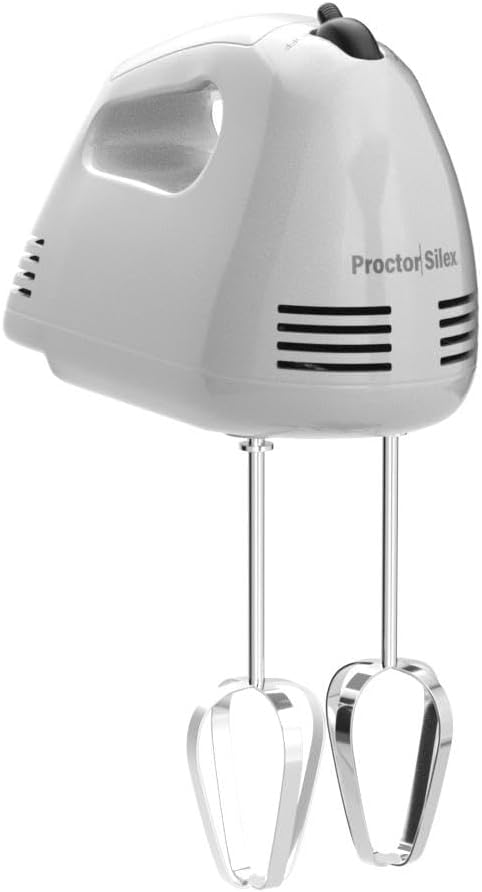 Proctor Silex Easy Mix 5-Speed Electric Hand Mixer with Bowl Rest | Compact and Lightweight | 100 Watts of Peak Power | White | 62515PS