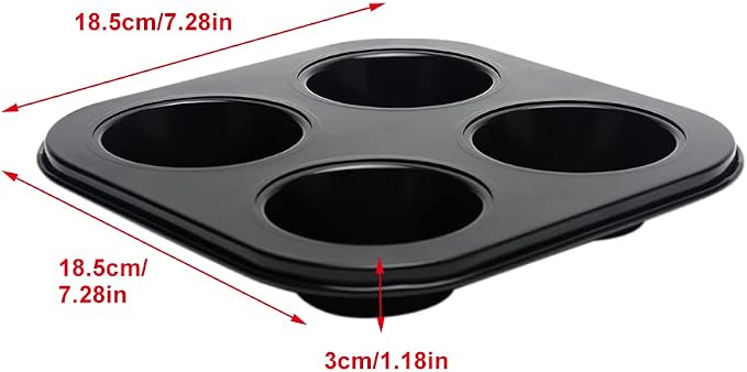 4 Cup Muffin Pan for Oven Baking, Carbon Steel Cupcake Baking Pan Nonstick Round Mini Muffin Tin Pie Pans Cake Mold for Making Muffins Cupcakes Frittatas Tarts Pudding(Black 1 pc)