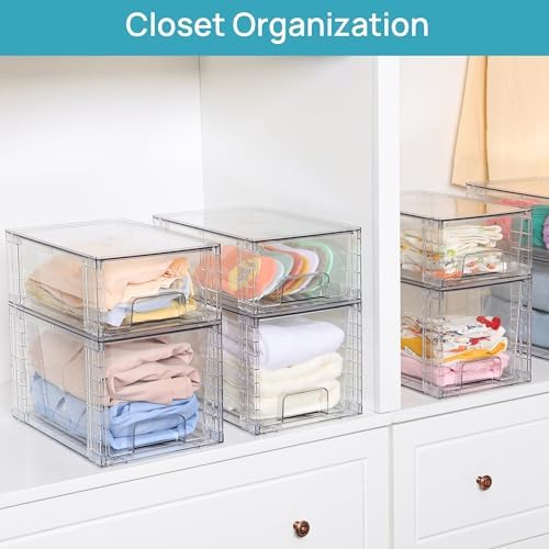 Vtopmart Clear Under Sink Organizer, 8 Pack Stackable Storage Drawers Set Designed to Fit Bathroom&Kitchen Under-Sink Organization