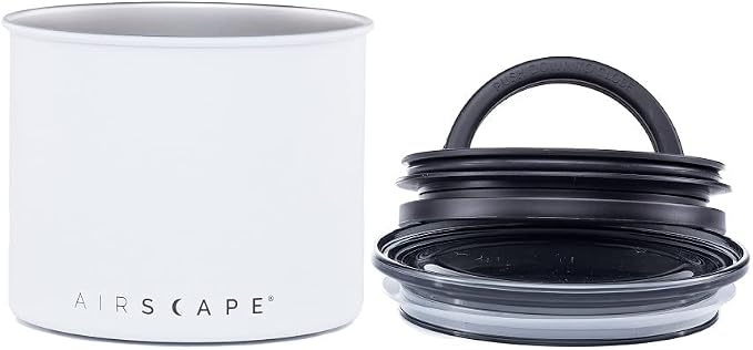 Planetary Design Airscape Stainless Steel Coffee Canister | Food Storage Container | US Patented Airtight Lid | Push Out Excess Air Preserve Food Freshness (Small, Matte White) | Food Storage Container | US Patented Airtight Lid | Push Out Excess Air P...