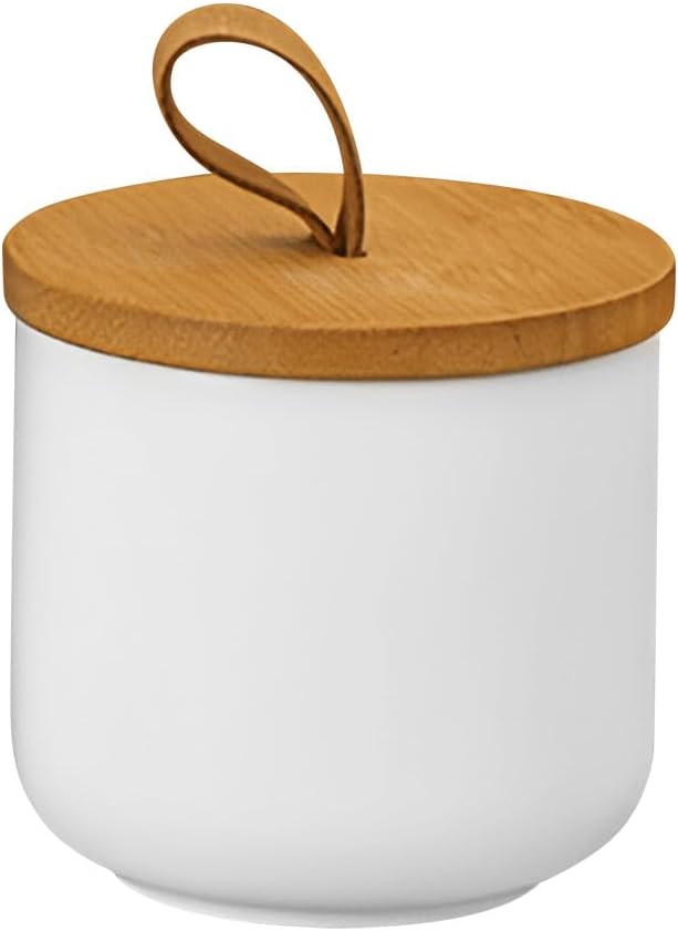 Ceramic Storage Jars, Modern Airtight Canisters with Wooden Lid (White trumpet)