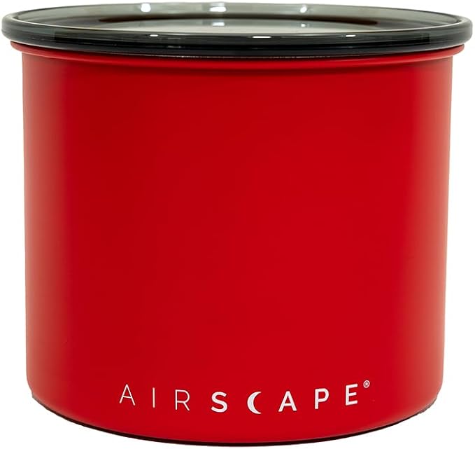 Planetary Design Airscape Stainless Steel Coffee Canister | Food Storage Container | US Patented Airtight Lid | Push Out Excess Air Preserve Food Freshness (Small, Matte Red) | Food Storage Container | US Patented Airtight Lid | Push Out Excess Air Pre...