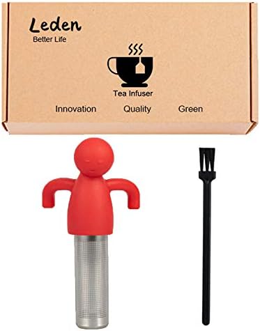 Leden Cute Tea Infuser for Loose Leaf Tea, Extra Fine Mesh Tea Steeper Red | Stainless Steel Fun Person-shaped Design Tea Strainer Filter with Silicone Handle for Loose Tea Ball for Cup Mug