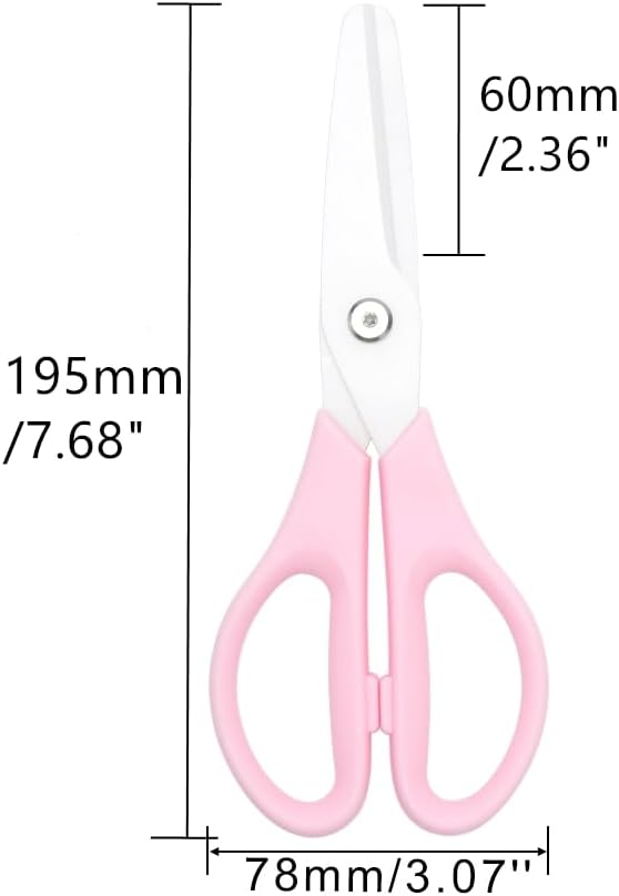 Ceramic Scissors 8" Ceramic Blade Scissors White Sharp Blade with Pink ABS Handle Cooking Shears for Office School Crafting Kitchen (Pink)