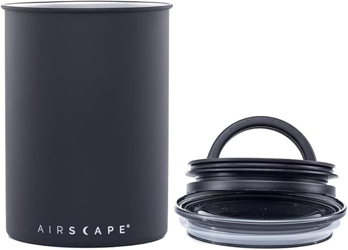 AirScape by Planetary Design | Airless Coffee Storage | 500g | Matte Black | Container | US Patented Inner Plunger Lid REMOVES Excess Oxygen | Don't Buy airtight, Buy AIR-Less | (Medium, Matte Black)