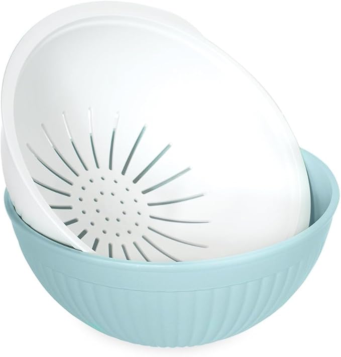 Nordic Ware 2-in-1 Colander Bowl Set, White and Sea Glass