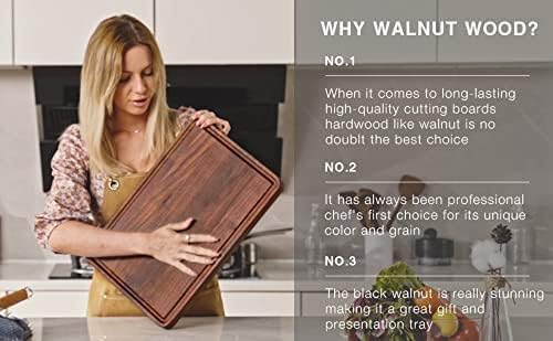 Thick Walnut Wood Cutting Board 18x12 in Large Wooden Chopping Board | Cut Board for Kitchen with Juice Groove Handles, Non-slip Mats,Reversible Butcher Block, Chopping Board