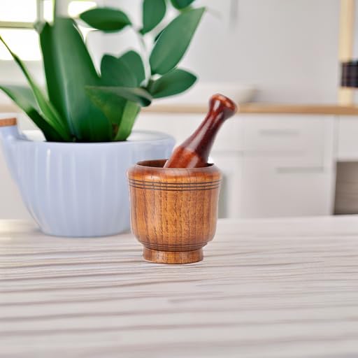 Wooden Mortar and Pestle Set - 3.7" Grinding Bowl with 5.5" Pilon | Manual Garlic Masher Bowl, Spice Herb Grinder Seasonings for Herbs,Crusher,Walnut Guacamole Spices & Kitchen Essentials Usage