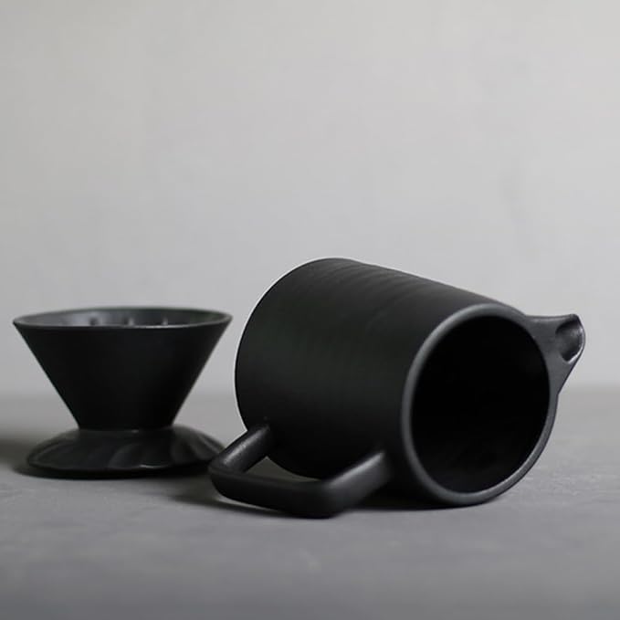Handmade Black Pour Over Coffee Maker Set, Ceramic Coffee Dripper Brewer Heat Resistant Coffee Pot Decanter ACM03B