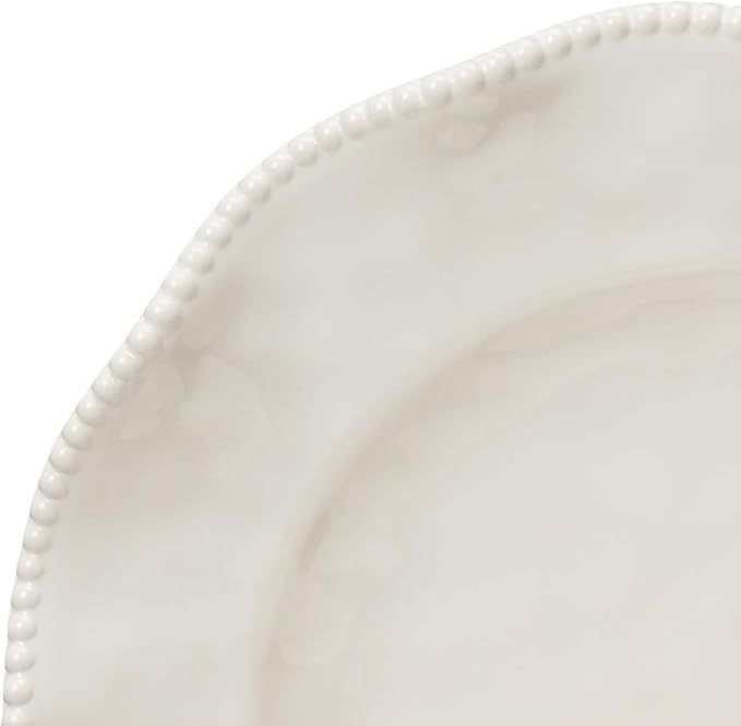 Perlette Off-White Beaded 12-Piece Dinnerware Set – Includes 4 Dinner Plates, 4 Salad Plates, 4 Bowls (7.5" x 2", 22 oz) – Elegant Unbreakable Melamine, Heavyweight, Perfect for Indoor/Outdoor Dining