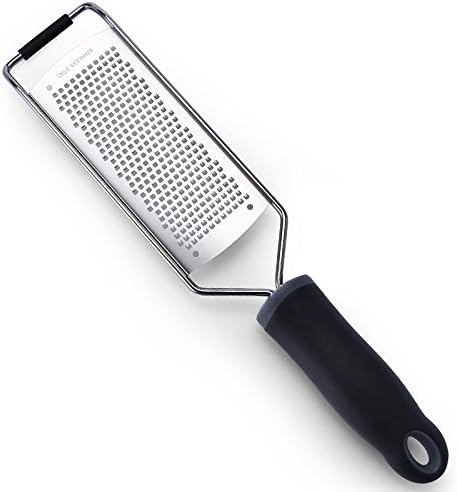 Wide Lemon Zester & Cheese Grater, 18/8 Stainless Steel with Cover, Black | Extra-wide Fine Grating Surface for Citrus, Parmesan, Ginger and Garlic, 18/8 Stainless Steel Blade, Non-slip Top Pads, Cover