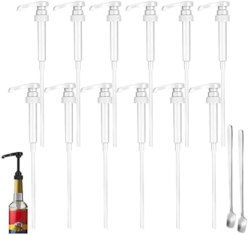 12 Pcs White Coffee Syrup Pump Compatible with 25.4Oz/750ml Bottles | Syrup Dispenser Pumps, Great for Home & Coffee Bar, Drinking Mixes, Tea, Beverage, Cocktails, Syrup Bottles, Plus Spoons