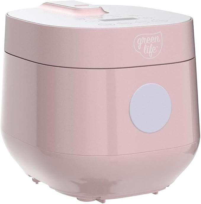 GreenLife Digital Rice Cooker, 2-Cups Uncooked/4-Cups Cooked, Pink | PFAS-Free Ceramic Nonstick Coated 1.5QT Pot, One-Touch Presets, Oats, Quinoa, Brown Rice, Auto Warming, Fuzzy Logic Tech