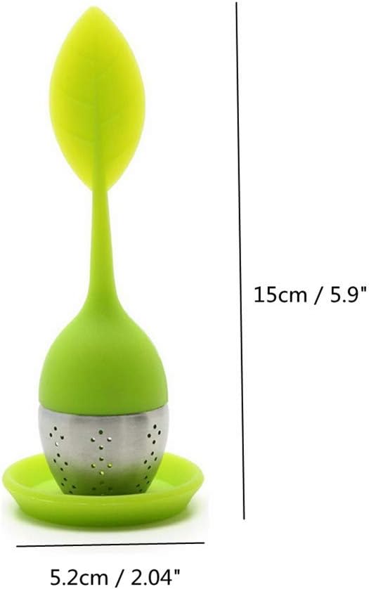 Tea Infuser Filter, Silicone Handle Loose Tea Infuser Tea Strainer, Stainless Steel Tea Ball Strainer with Leaf shaped for Tea Cups, Mugs, Teapots (Green Orange)