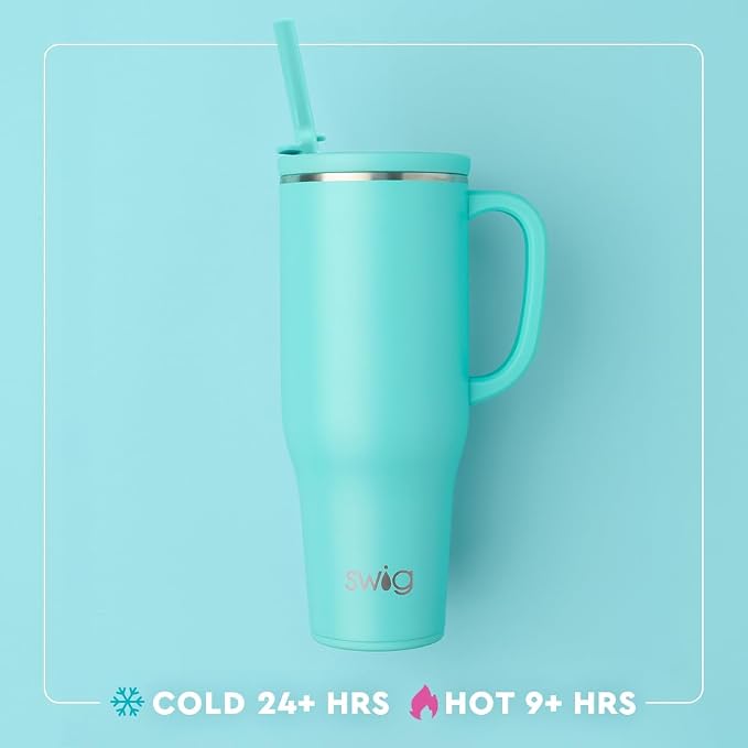 Swig Life 40oz Leakproof Mega Mug with Handle & Straw, Match Point | Leakproof Lid - Triple Insulated Stainless Steel - Handle & Straw Included - Cup Holder Friendly - Dishwasher Safe