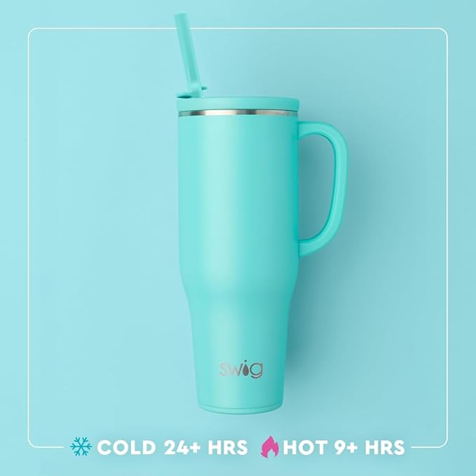 Swig Life 40oz Leakproof Mega Mug with Handle & Straw, Lucky Leopard | Leakproof Lid - Triple Insulated Stainless Steel - Handle & Straw Included - Cup Holder Friendly - Dishwasher Safe