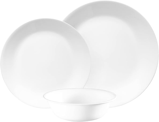 Corelle Dinnerware Set (12pc Set, Winter Frost White)-Dinner Set for 4 | 4 x Dinner Plates, Side Plates & Bowls | 4 x Dinner Plates, Side Plates & Bowls
