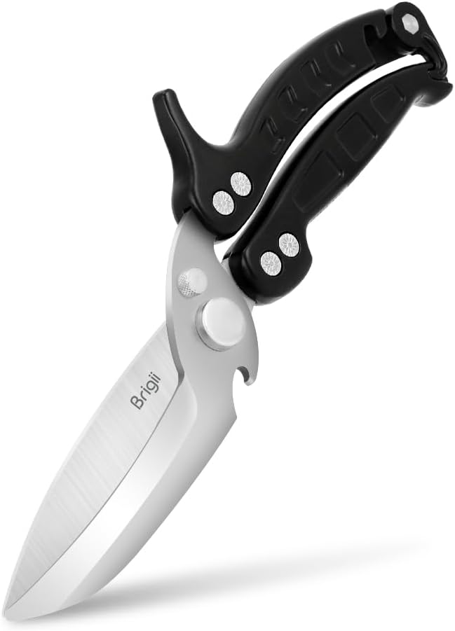 Brigii Kitchen Shears, Heavy Duty Poultry Shears, Detachable Scissors | Detachable blades, 304 stainless steel, built-in spring, safety lock, cuts bone, chicken, turkey, fish, seafood, Black