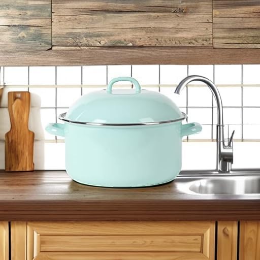 Martha Stewart Thayer 6.4-Quart Enamel On Steel Scratch Resistant Dutch Oven w/Lid - Martha Blue, Induction Safe