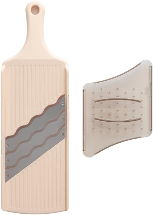 Arnest Japanese Cabbage Slicer Mandoline, 3-Blade Triple Wave Ultra-Thin Shredder for Tonkatsu-Style Slaw, Stainless Steel Wave Blades, Safety Holder, Easy-Rinse Clean, Compact Beige, Made in Japan