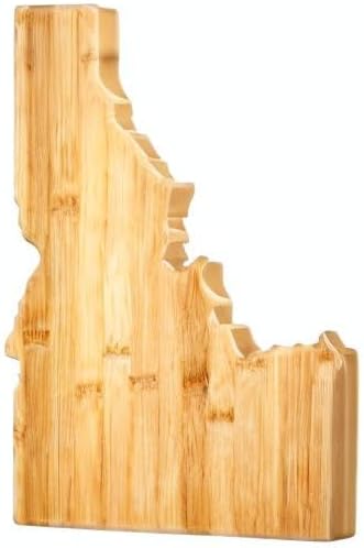 Totally Bamboo Idaho State Shaped Bamboo Serving and Cutting Board | State charcuterie board with natural bamboo grain. Knife-friendly surface for food prep. Hang tie for wall display.