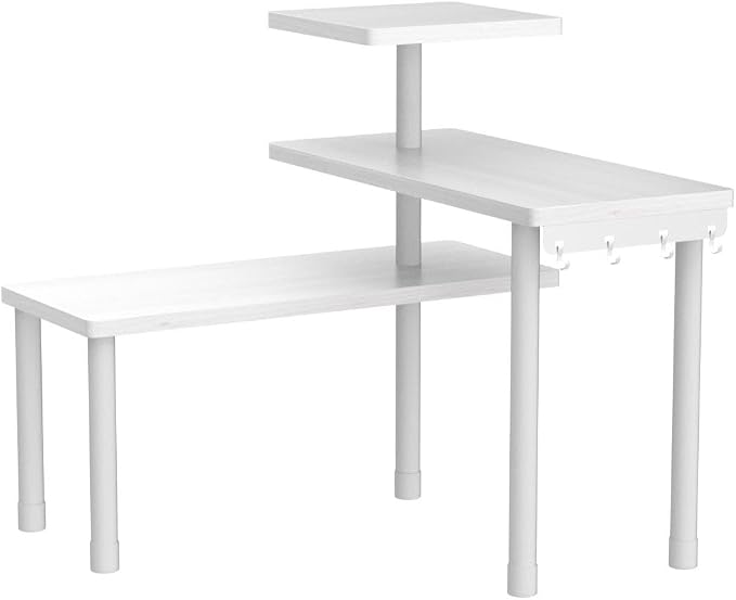JayRex 3-Tier Bathroom Countertop Corner Shelf Organizer, White | Space-saving corner design organizes spices, skincare and toiletries on kitchen and bathroom counters.